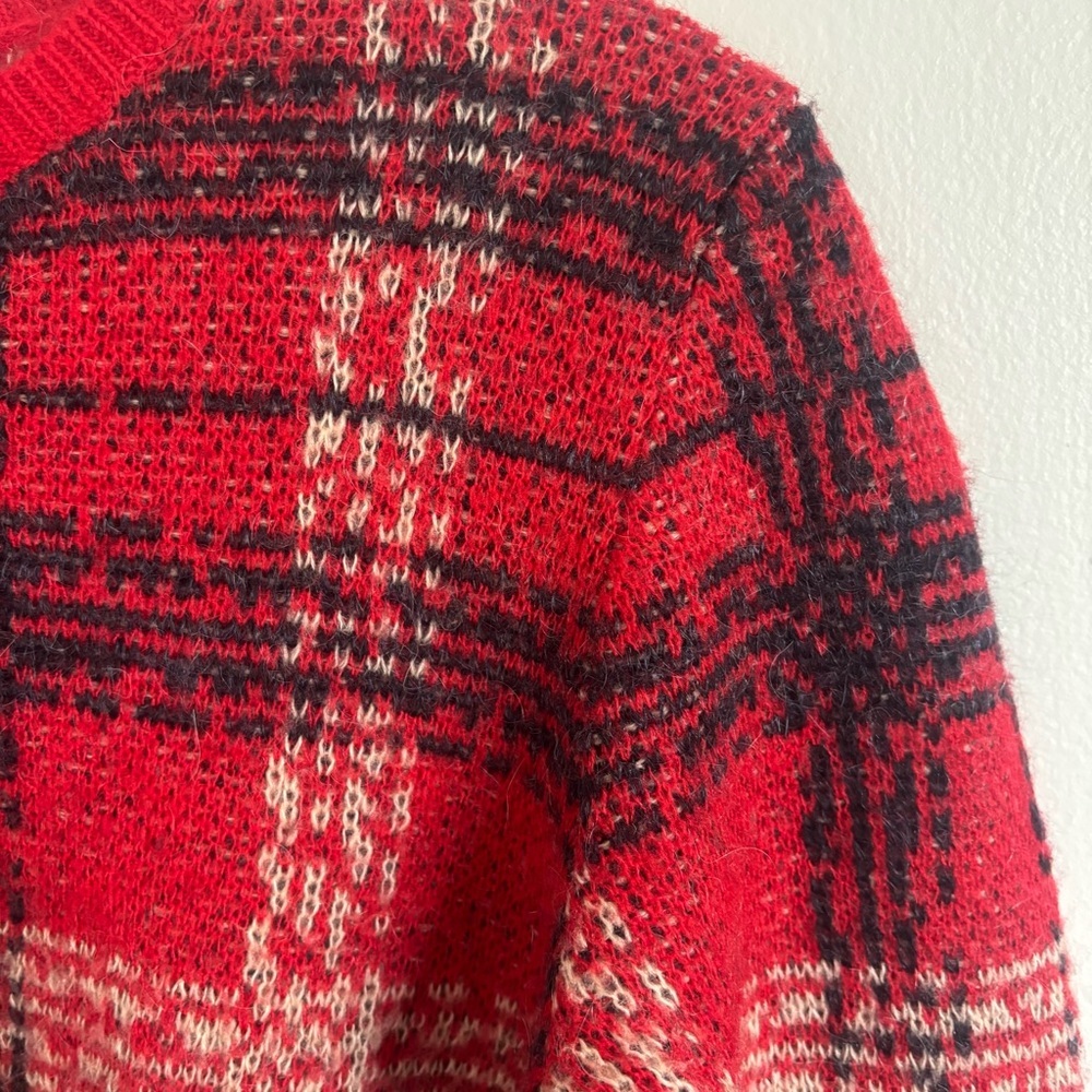 Ann Taylor Red/Black/Camel Plaid Wool Blend Sweater, Size Small - Picture 6 of 13